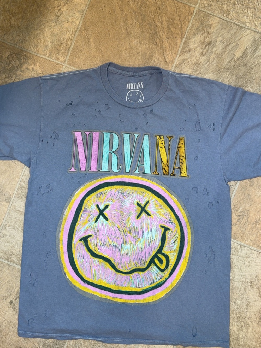 Buckle Nirvana Short Sleeve Tee - Blue with Multicolor Smiley